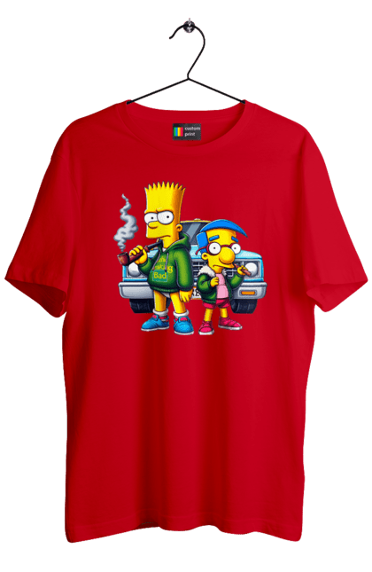 Men's t-shirt with prints Bart Breaking Bad. Bart, breaking bad, cartoon, character, laboratory, milhouse, serial, simpson, simpsons. 2070702