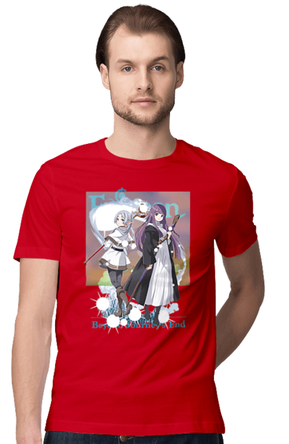 Men's t-shirt with prints Frieren: Beyond Journey's End. Anime, elf, fern, frieren, heroine, magician, manga. 2070702