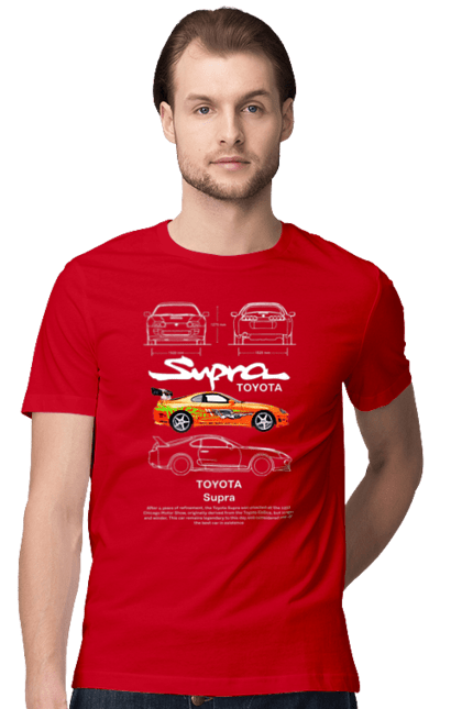 Футболка мужская с принтом Toyota Supra. Supra, toyota, toyota supra, автомобиль, машина, спортивная машина, спорткар, тойота, япония. 2070702