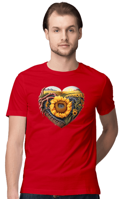 Футболка чоловіча з принтом "Символи України". Небо, поле, пшениця, символи україни, соняшник, україна. 2070702