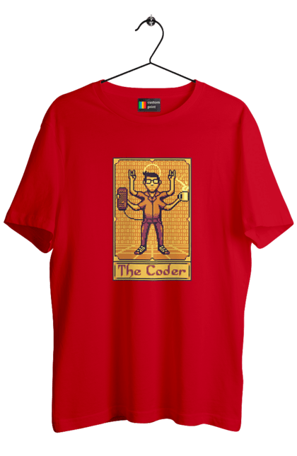Футболка чоловіча з принтом "Карта таро  кодер". Ай ті, айтішник, карта таро, код, програміст, хакер. 2070702
