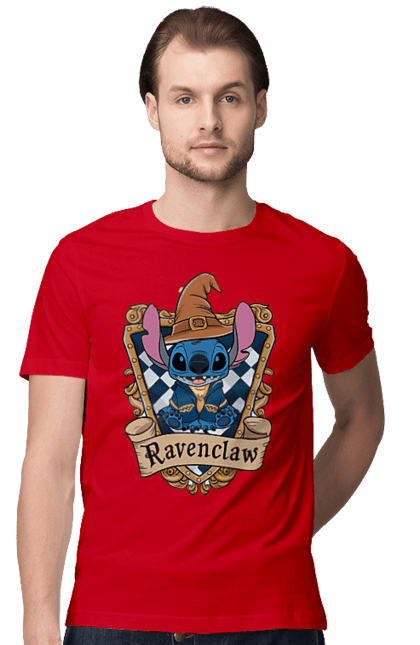 Футболка мужская с принтом Стич Когтевран. Harry potter, hogwarts, ravenclaw, stich, гарри поттер, когтевран, стич, факультет, франшиза, хогвартс. 2070702