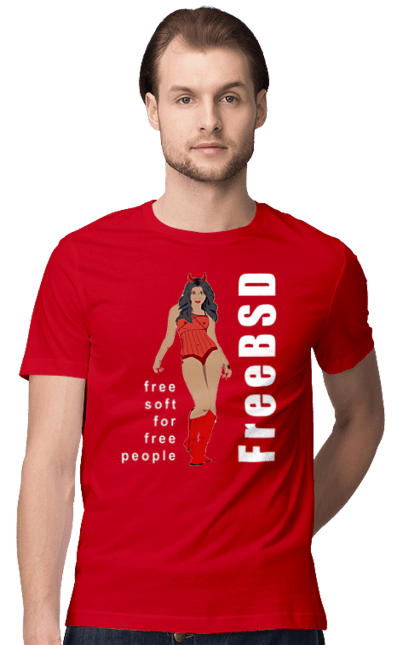 Футболка чоловіча з принтом "Freebsd Для Вільних". Bsd, freebsd, unix, адміністратор, айті, айтішник, безкоштовна, безкоштовно, бестія, білий, вільна, демон, демонесса, дівчина, для дорослих, доступність, еротика, еротична, жінка, незалежність, операційна система, ос, програміст, програмне забезпечення, свобода, сисадмін, система, системний адміністратор, софт, текст, червоний. 2070702