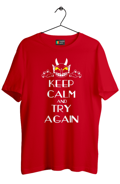 Футболка мужская с принтом Сохраняй спокойствие и пробуй еще раз. Keep calm, try again, демон, сатана, сохраняй спокойствие, спокойствие, черт. 2070702