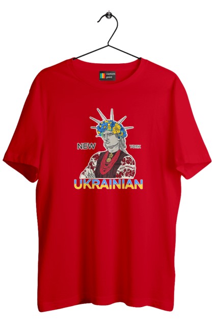 Men`s t-shirt with prints UA & NY. Embroidered shirt, new york, statue of liberty, ukraine, wreath. 2070702