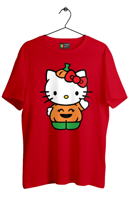 Футболка мужская с принтом Хелло Китти Хэллоуин. Halloween, hello kitty, бренд, котенок, персонаж, тыква, хелло китти, хэллоуин. 2070702