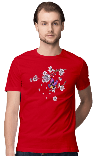 Men`s t-shirt with prints Butterfly And Sakura. Butterfly, sakura, spring, wood. 2070702