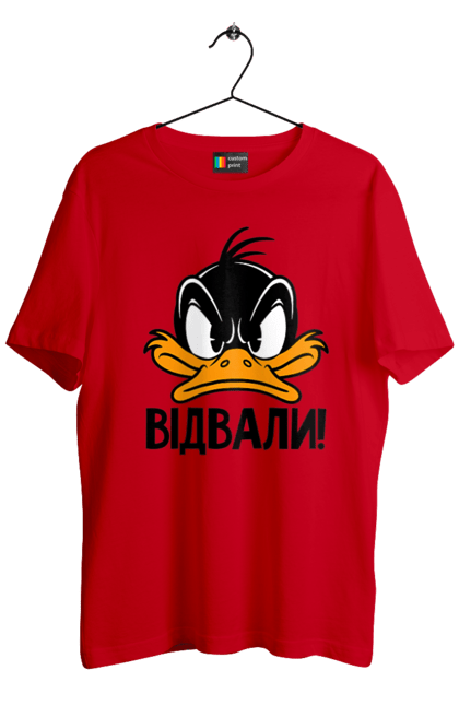 Футболка чоловіча з принтом "Даффі Дак Відвали". Даффі дак, дісней, жовте каченя, каченя, качка, качки, качкодзьоб, смішне, українське. 2070702