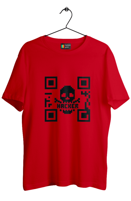 Футболка чоловіча з принтом "Хакер hacker". Geek, hacker, ios, qr code, qr код, ай ті, айтішник, геймер, гік, іт, мем, позитив, пранк, програміст, розробник, хакер. 2070702