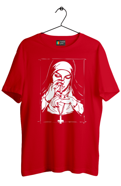 Футболка мужская с принтом Монашка нюхает порошок. Крест, крутая, модная, молодежная, монашка, монашка нюхает порошок, популярная. 2070702