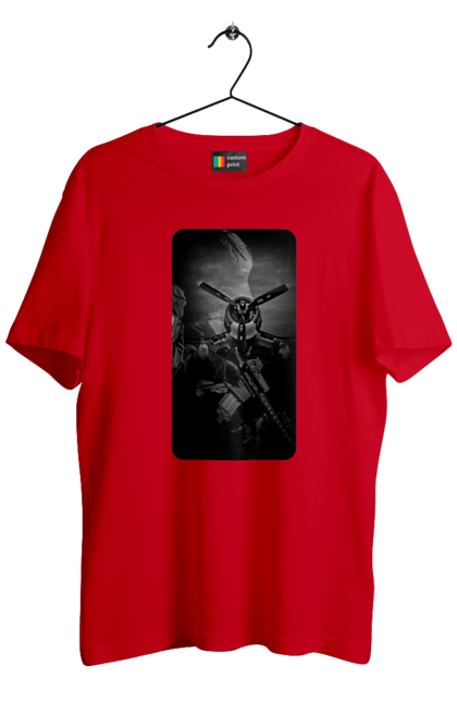 Футболка чоловіча з принтом "Слава зсу". Гвинтівка, зброя, літак, перемога, солдат, україна. 2070702