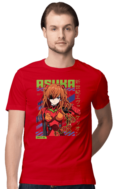 Men's t-shirt with prints Evangelion Asuka. Anime, asuka, asuka langley sorry, eva 02, evangelion, eve, kaoru, manga, ray, shinji. 2070702