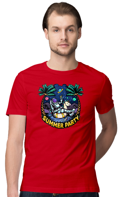 Футболка чоловіча з принтом "Літній Паті З Космонавтом". Космонавт, космос, літо. 2070702