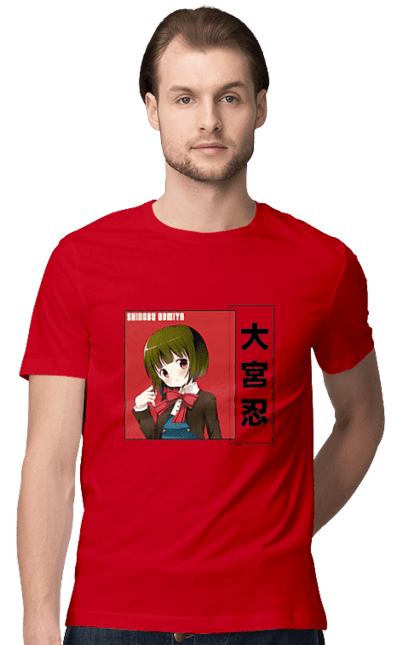 Men's t-shirt with prints Kiniro Mosaic Shinobu Omiya. Anime, gold mosaic, kiniro mosaic, kinmoza, manga, shinobu, shinobu omiya. 2070702