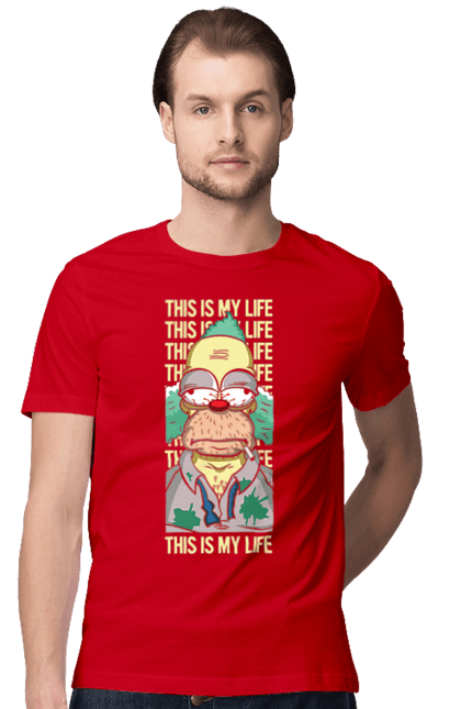 Men's t-shirt with prints THIS IS MY LIFE KRUSTY plus. Clown, krusty, krusty the clown, simpsons. 2070702