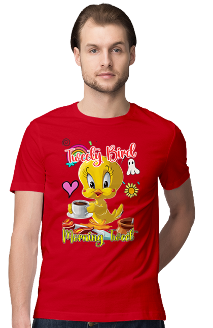 Футболка мужская с принтом Твити Бёрд. Looney tunes, tweety, tweety bird, tweety pie, warner bros, бёрд, птица, твити, твити бёрд. 2070702