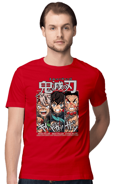 Men's t-shirt with prints Demon Slayer Sanemi Muichiro Gyomei. Anime, demon slayer, gyomei, himejima, kimetsu no yaiba, manga, muichiro, sanemi. 2070702