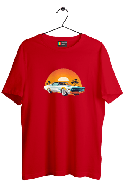 Футболка чоловіча з принтом "Гарне авто на закаті". Авто, закат, солнце. 2070702