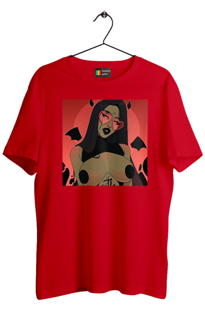 Футболка чоловіча з принтом "Диявол З Цицьками". Гола, диявол, сиськи. 2070702