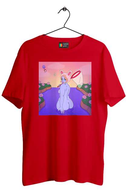 Футболка чоловіча з принтом "Фіолетова Дівчина На Полюванні". Гола, дівчина, сачок. 2070702