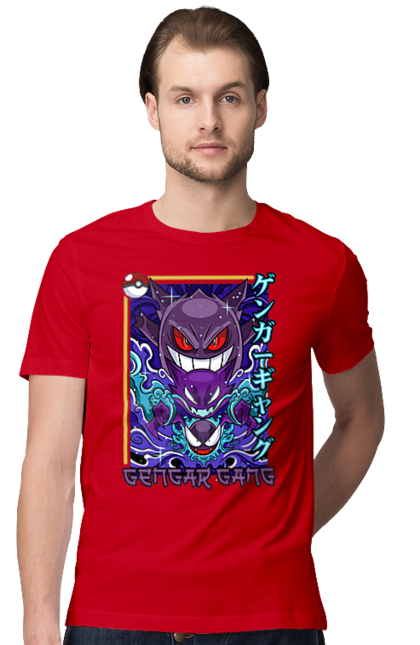 Men's t-shirt with prints Pokemon Gengar. Anime, fushigibana, games, gengar, nintendo, pokemon, pokemon go. 2070702