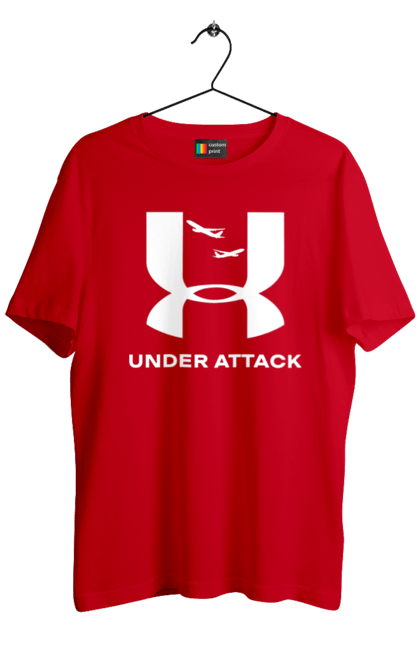 Футболка чоловіча з принтом "Under Attack white". Андер армор, бренди, гумор, приколи, прикольні, ундер армор. 2070702