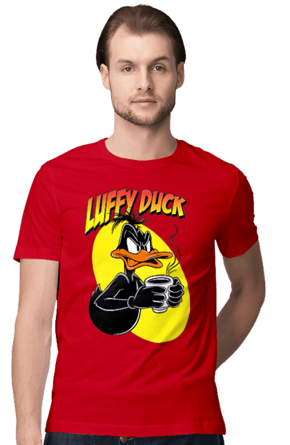 Футболка мужская с принтом Даффи Дак. Daffy duck, looney tunes, merrie melodies, warner brothers, даффи дак, мультфильм, персонаж, утка, утка даффи. 2070702