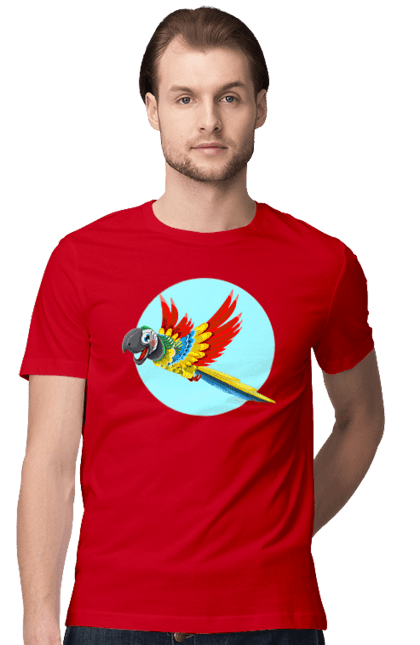 Men`s t-shirt with prints Parrot. Cockatoo, colored parrot, colorful parrot, flying parrot, parrot. 2070702