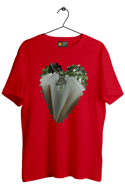 Men`s t-shirt with prints Book valentine. Books, decoration, heart, heart shape, love, nature, reading, wood. 2070702