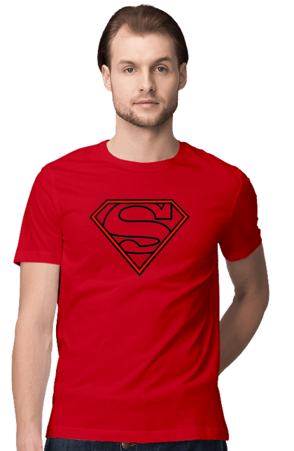 Футболка чоловіча з принтом "Супермен". Бриллиант, для ребят, красно черное, красное, с, супермен, черное. CustomPrint.market