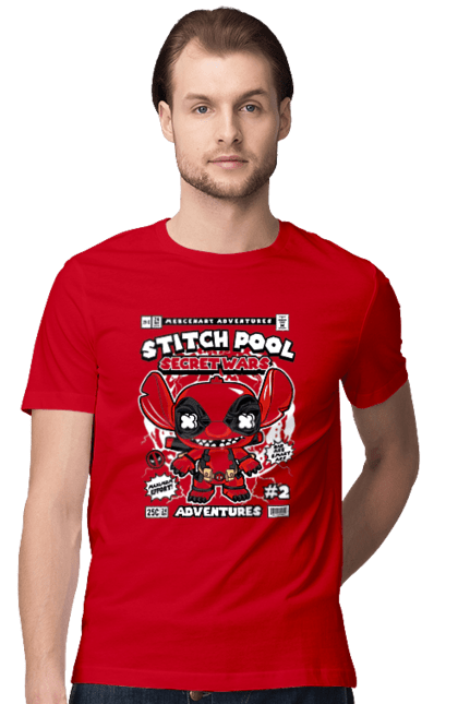 Футболка чоловіча з принтом "Stitch Pool". Басейн, дедпул, дивуватися, комікси, мертвий, стібковий басейн, стібок. Funkotee
