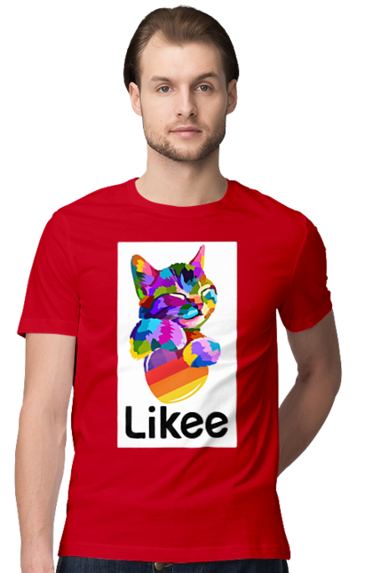 Футболка чоловіча з принтом "Котик Лайки". Likee, кіт, котик, серце, соціальна мережа. CustomPrint.market