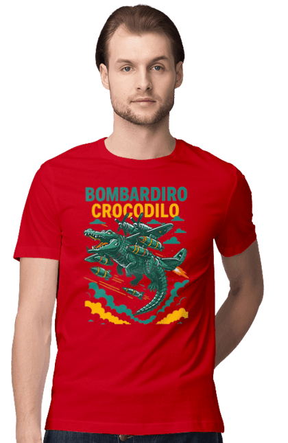 Футболка чоловіча з принтом "Bombardino Crocodilo". Bombardino, bombardino crocodilo, crocodilo, бомбардіно крокоділо, крокодил, крокодил літак, крокодил мем, мем, мем бомбардине крокодило. 2070702