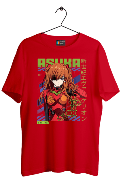 Men's t-shirt with prints Evangelion Asuka. Anime, asuka, asuka langley sorry, eva 02, evangelion, eve, kaoru, manga, ray, shinji. 2070702