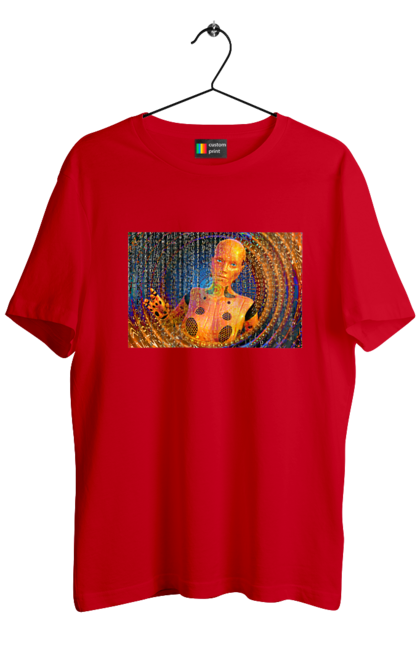 Футболка чоловіча з принтом "Штучний інтелект". Айті, айтішник, гик, жінка, знання, інженер, інтелект, кібер, кібернетика, кіборг, код, комп, комп`ютерник, кристал, машинне навчання, мікросхема, мозок, портрет, програміст, професіонал, професія, розробник, розум, хакер, чіп, штучний інтелект, штучний розум. 2070702