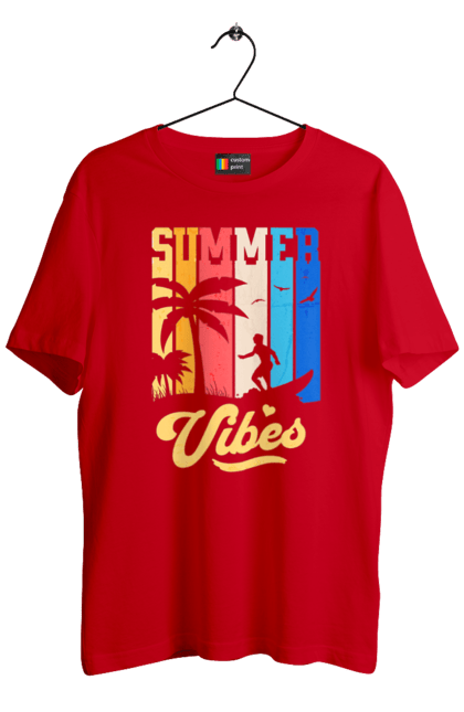 Men`s t-shirt with prints Summer Vibes Beach. Beach, sea, summer, surfing, tropics, vacation. 2070702