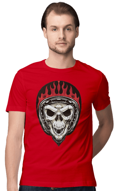 Футболка чоловіча з принтом "Череп в мотошоломі". Мото, скелет, череп, шолом. 2070702