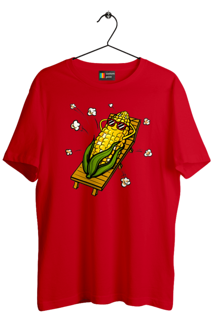 Футболка чоловіча з принтом "Кукурудза Загоряє На Лежаках". Кукурудза, лежак, попкорн. 2070702