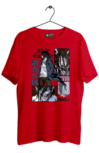 Men's t-shirt with prints Attack on Titan Eren. Action film, anime, attack on titan, dark fantasy, drama, eren, eren jaeger, manga, post-apocalyptic. 2070702