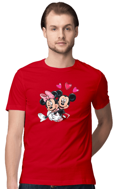 Футболка мужская с принтом Микки Маус и Минни Маус. Mickey mouse, minnie mouse, дисней, микки, микки маус, минни маус, мультфильм. 2070702