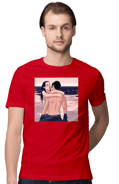 Футболка чоловіча з принтом "Парочка Обнімається В Річці". Голо, кохання, пара. 2070702