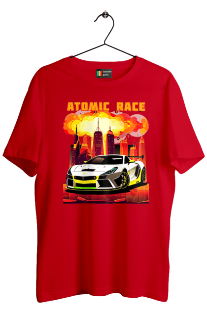 Футболка чоловіча з принтом "Атомна гонка". Авто, автомобіль, атомні перегони, гонки, гоночні машини, спортивна машина, спорткар. 2070702