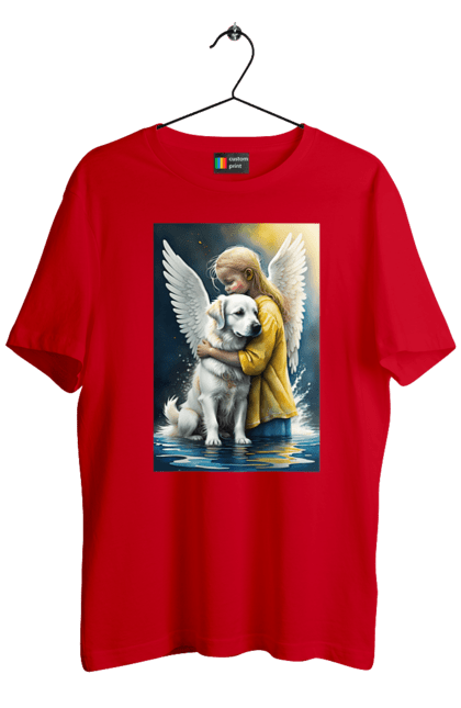 Футболка чоловіча з принтом "Дівчинка та собака ангел [память загиблим тваринам]". Дівчинка та собака, крим, нова каховка, память загиблим тваринам, собака ангел, україна, херсон. 2070702