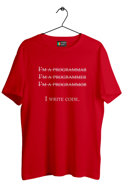 Футболка чоловіча з принтом "Я Пишу Код, Програміст, Білий". День програміста, код, пишу код, програма, програміст. Піно