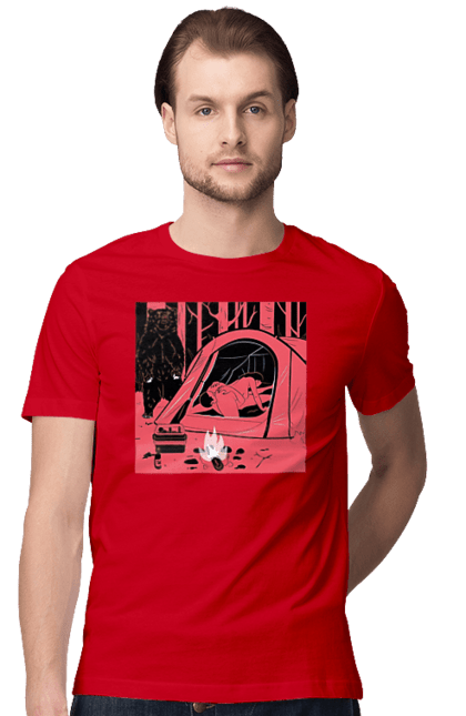 Футболка чоловіча з принтом "69 В Палатці". 69, ведмідь, ліс, палатка, секс. 2070702