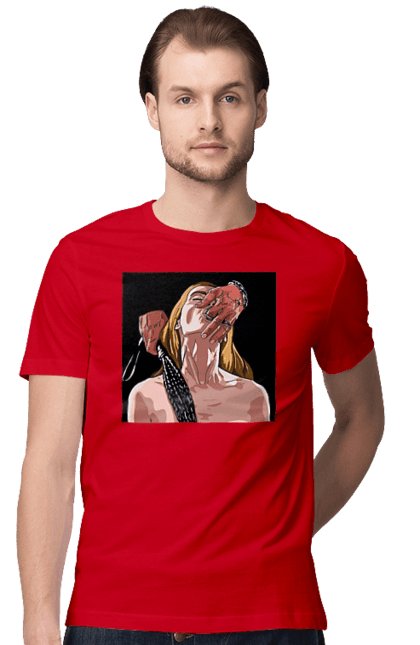 Футболка чоловіча з принтом "Дівчина У Полоні Чоловіка З Батогами". Батіг, пристрасть, смоктати. 2070702