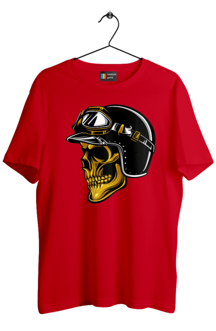 Футболка чоловіча з принтом "Череп в мотошоломі". Крутий, очі, череп, шолом. 2070702