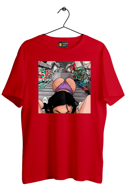 Футболка чоловіча з принтом "Дівчина На Колінах Перед Хлопчиною". Гола, жопа, на колінах, смоктати. 2070702