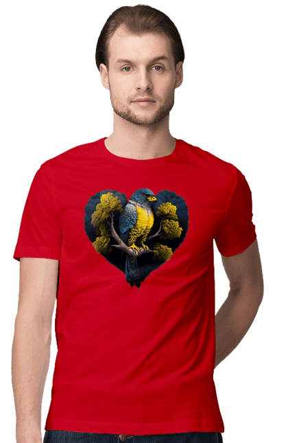 Футболка чоловіча з принтом "Синьо жовтий сокіл". Дерево, прапор україни, серце, символ україни, сокіл, україна. 2070702
