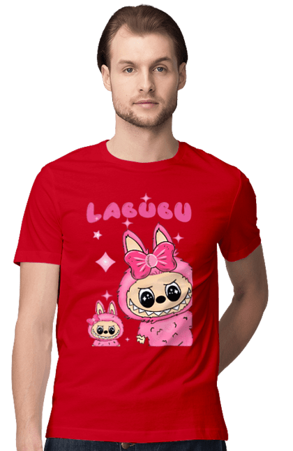 Футболка чоловіча з принтом "Лабубу". Іграшка лабубу, лабубу, лабубу кока кола, мерч лабубу, мила, рожева лабубу, смішна лабубу. 2070702